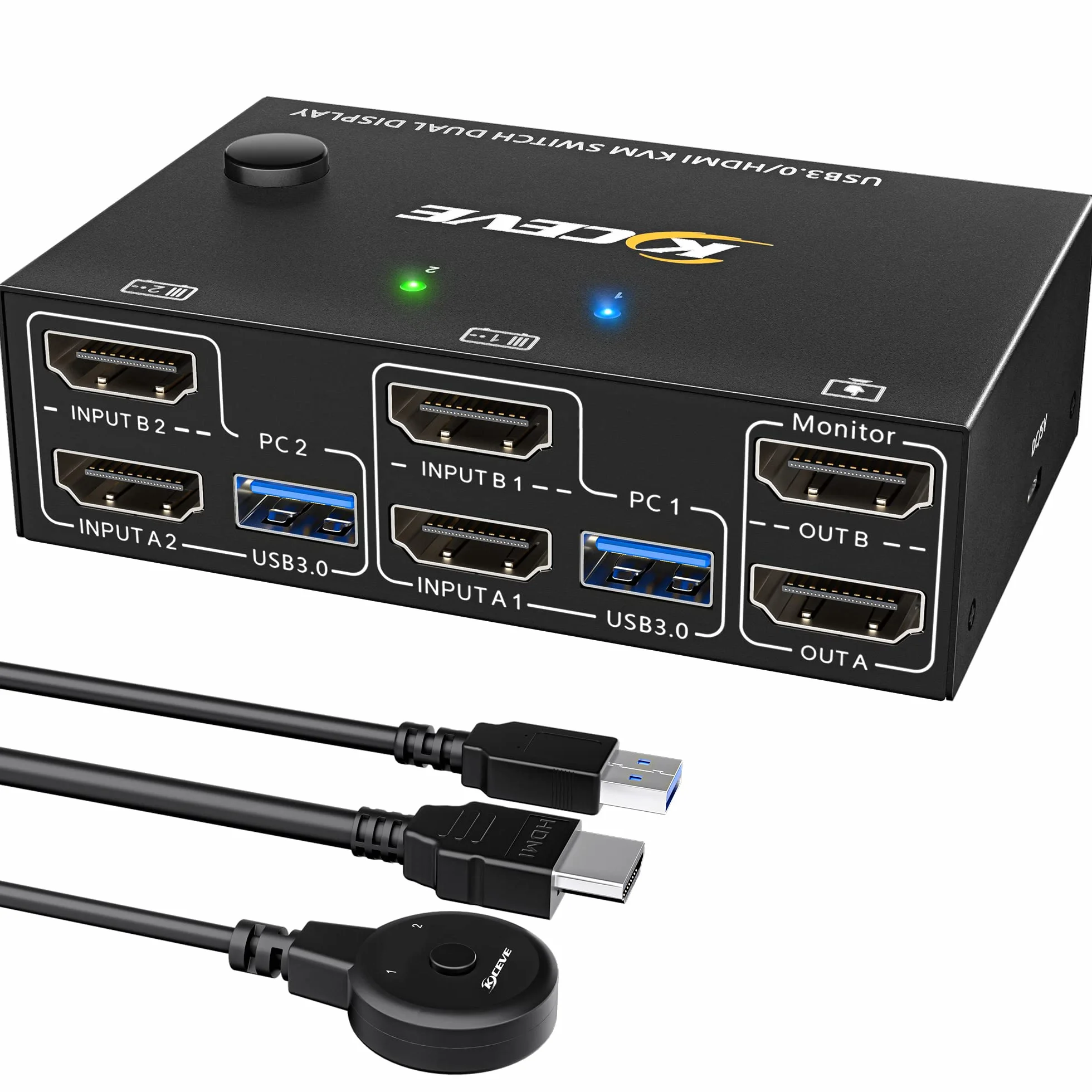 USB 3.0 Przełącznik HDMI KVM 2 Komputery 2 Monitory, Symulacja EDID, Rozszerzony Wyświetlacz 4K 60 Hz, HDMI 2.0, Dwa Monitory Switch KVM 2 Komputery Teilen Cablelose Tastatur, Maus, Wired Remote