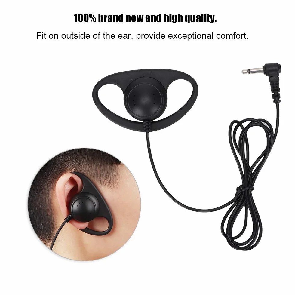 Mono Słuchawka Pojedyncza 3.5mm Jack D Kształt Zestaw Słuchawkowy do Radiotelefonów Walkie Talkie 5 Sztuk Czarny ABS