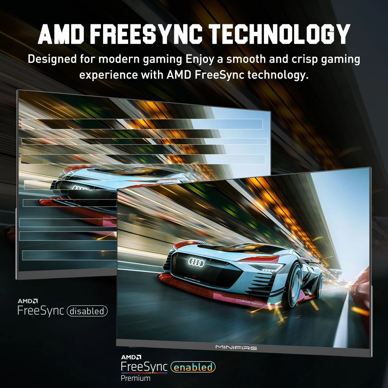 Minifire Monitor gamingowy 24,5", 300 Hz, 1Ms, FHD 1080P, bezramkowy ekran, FreeSync, panel IPS, HDR Ready, sRGB 120%, Eye-Care, HDMI 2.1 i DisplayPort 1.4, VESA 75 x 75 -czarny