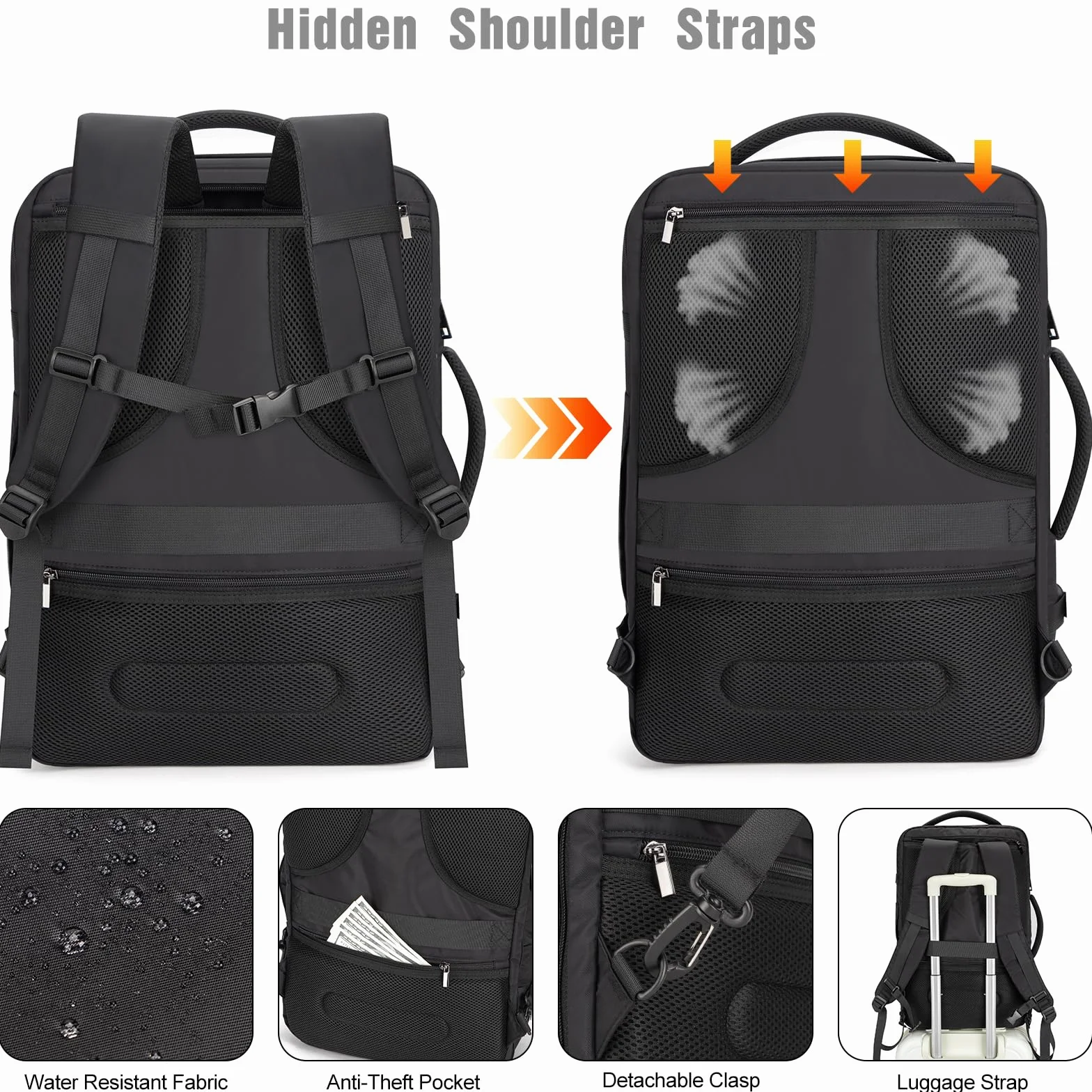 Tzowla 40L Plecak Podróżny na Laptopa dla Mężczyzn i Kobiet Podręczny Lot Zatwierdzony,Plecak Wodoodporny Antykradzieżowy z Portem USB,Biznesowy Codzienny Plecak na Komputer 17,3 Cala-Czarny