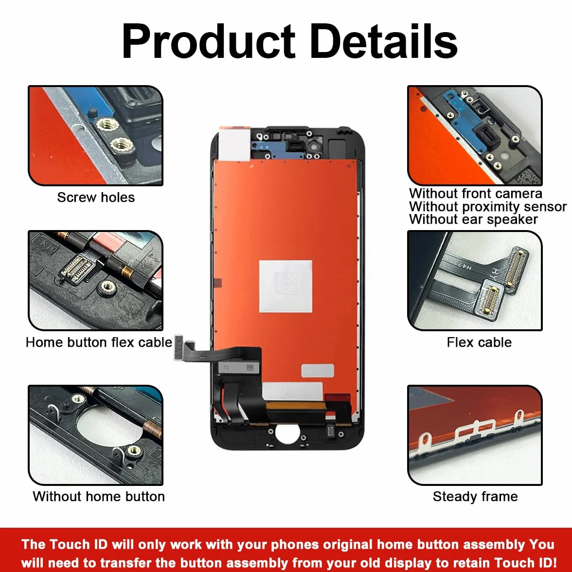 1 szt. do iPhone 7 4,7 cala zamiennik ekranu, czarny, ekran dotykowy LCD, kompletny wyświetlacz, z wodoodpornym klejem ze szkła hartowanego i zestawem narzędzi naprawczych (czarny, dla iPhone 7 (A1660, A1778, A1779))