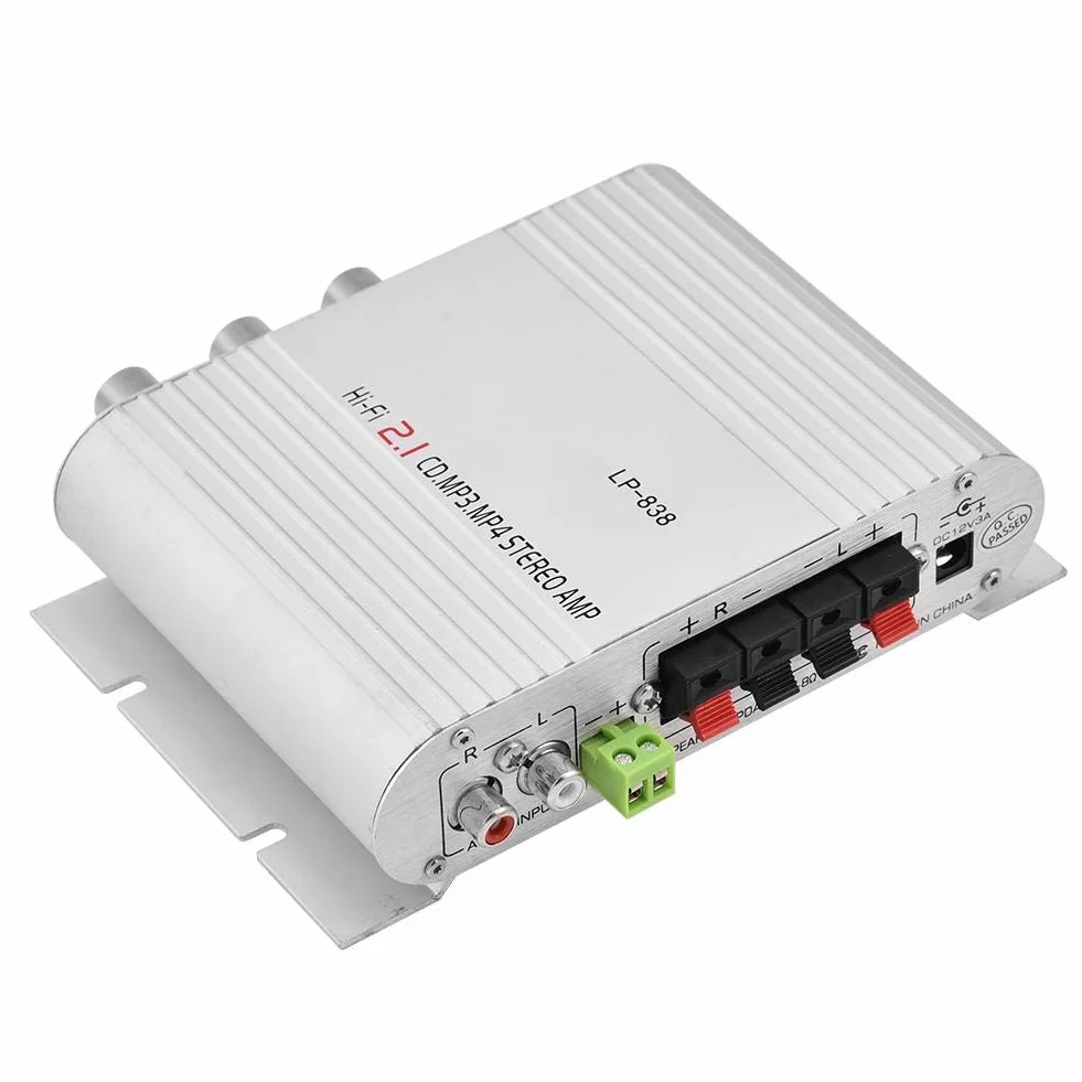 2-kanałowy wzmacniacz basowy 12 V, 15 W, stereo, mały wzmacniacz, do samochodu, domu, audio, wzmacniacz mocy cyfrowy (biały)