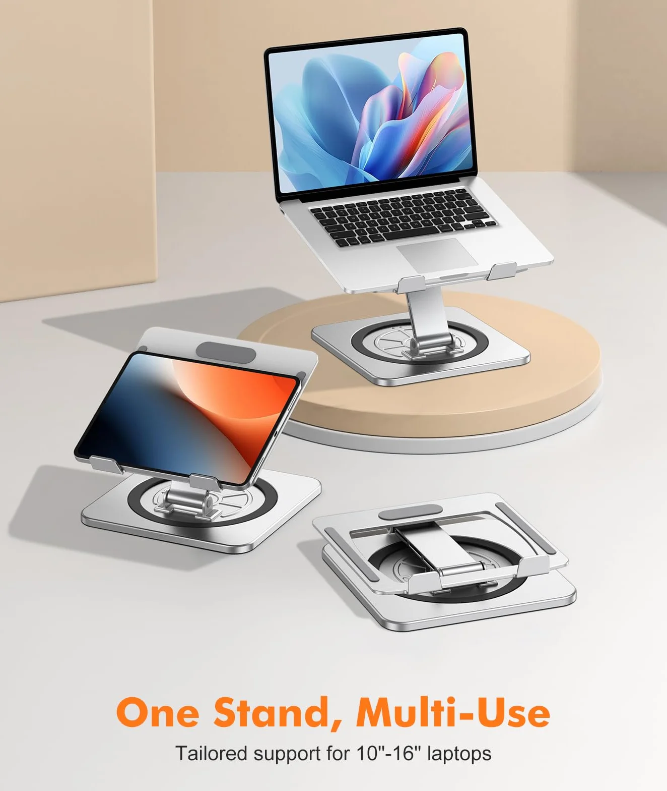 EOIWUY Stojak na laptopa z obrotową podstawą 360°, regulowany podnośnik do laptopa, ergonomiczny składany stojak komputerowy do pracy zespołowej, kompatybilny z MacBook Air Pro, Dell XPS, HP (10-16")