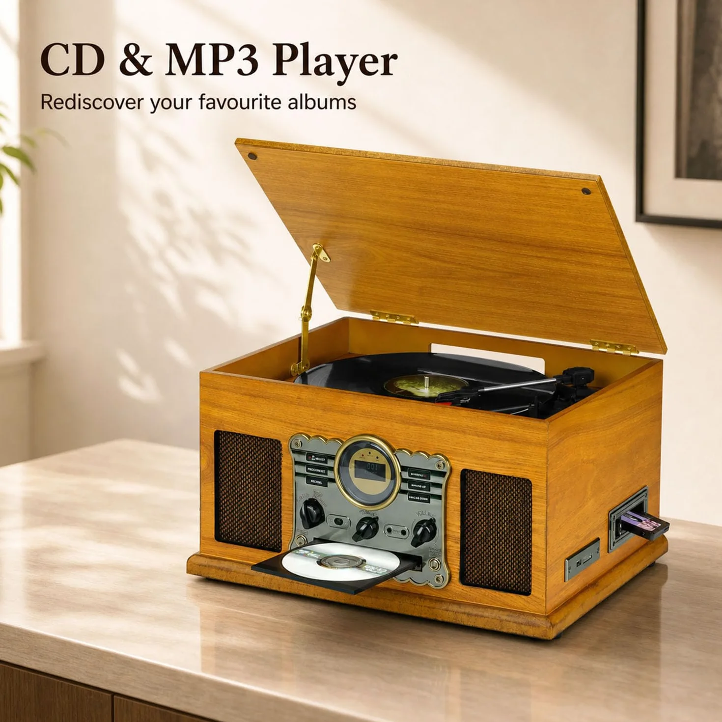 Gramofon 10 w 1 z Bluetooth, odtwarzacz CD i kasetowy, radio DAB+/FM, nagrywanie USB/SD-MP3 i głośniki stereo