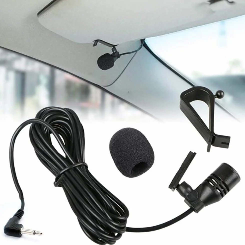 Zewnętrzny mikrofon 3,5 mm z kablem montażowym 3 m, mikrofon do radioodtwarzacza samochodowego i pojazdu z obsługą Bluetooth stereo, radio, GPS i DVD