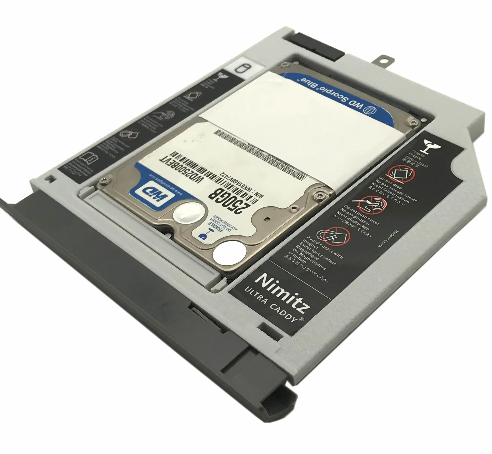 Dysk twardy Caddy na drugi dysk twardy/SSD, do Lenovo Ideapad 320 / 330 / 520 z panelem przednim, szary