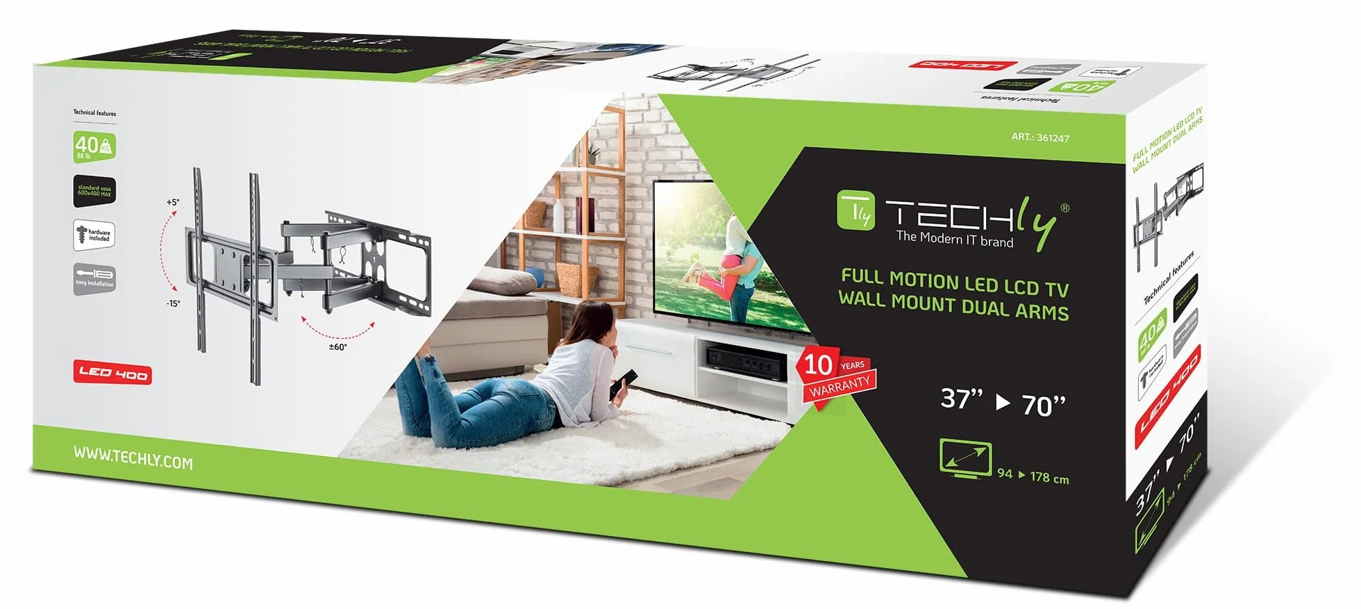 TECHLY 361247 37" do 70" Uchwyt ścienny do telewizorów LED/LCD Czarny