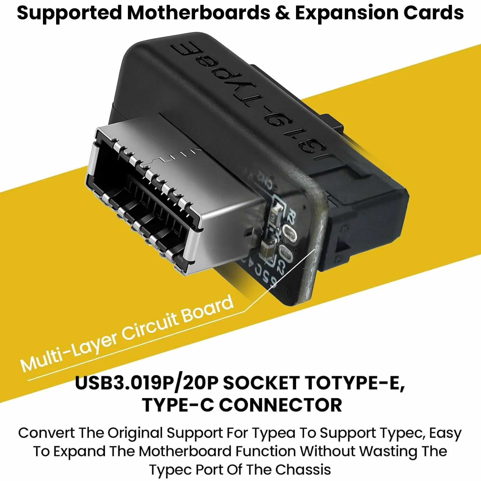 Adapter USB 3.2 Gen 1 na USB 3.2 Gen 2, wewnętrzny pionowy adapter USB na panel przedni do płyty głównej PC 19-pinowy USB 3.0 na typ E/USB C (2 szt.)