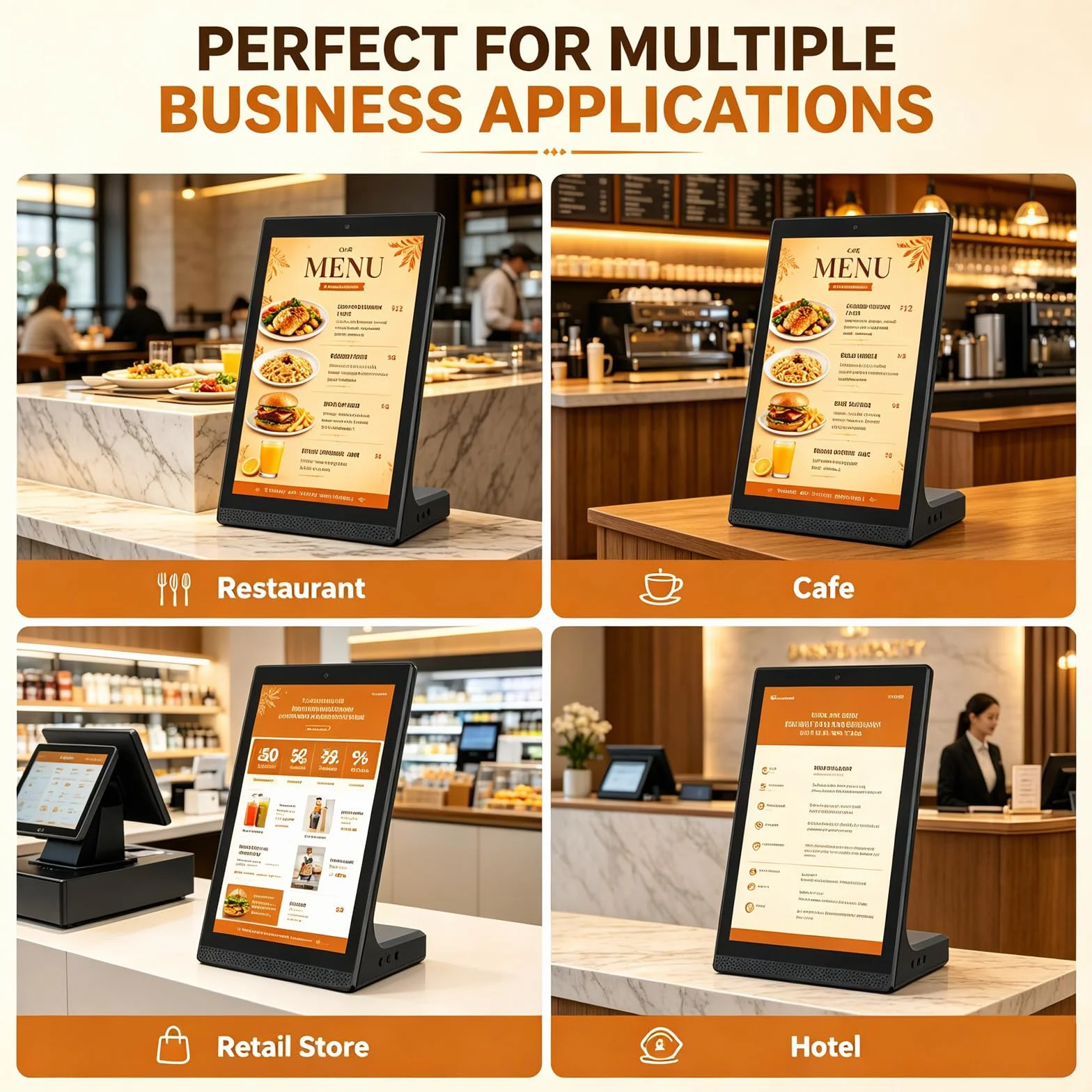 Cyfrowa tablica menu z ekranem dotykowym 15,6 cala do restauracji – wyświetlacz Digital Signage z łącznością Wi-Fi i USB, do prezentacji menu kawiarni i celów biznesowych
