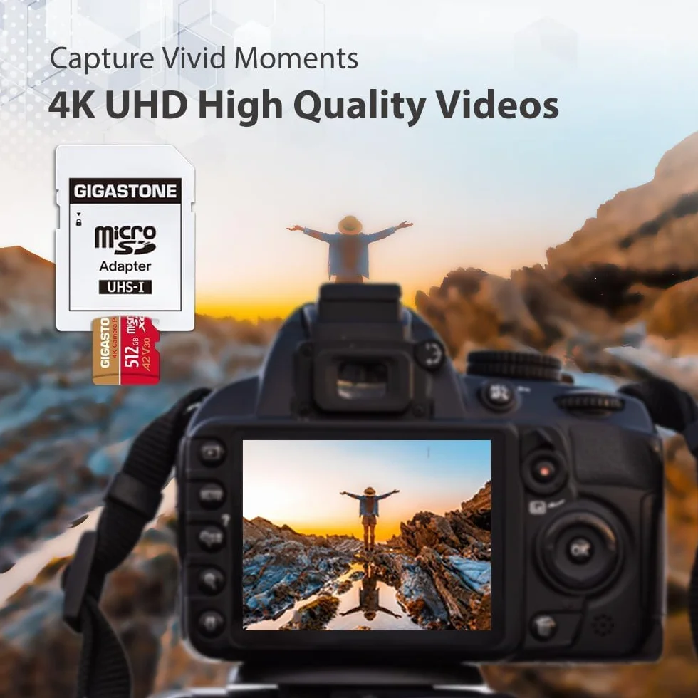 5-letnia bezpłatna odzyskiwanie danych: Gigastone karta micro SD 512 GB, kamera 4K Pro, A2 V30 UHS-I U3 C10, do 150/120 MB/s, do smartfona, GoPro, kamery akcji, wideo 4K UHD, z adapterem i czytnikiem