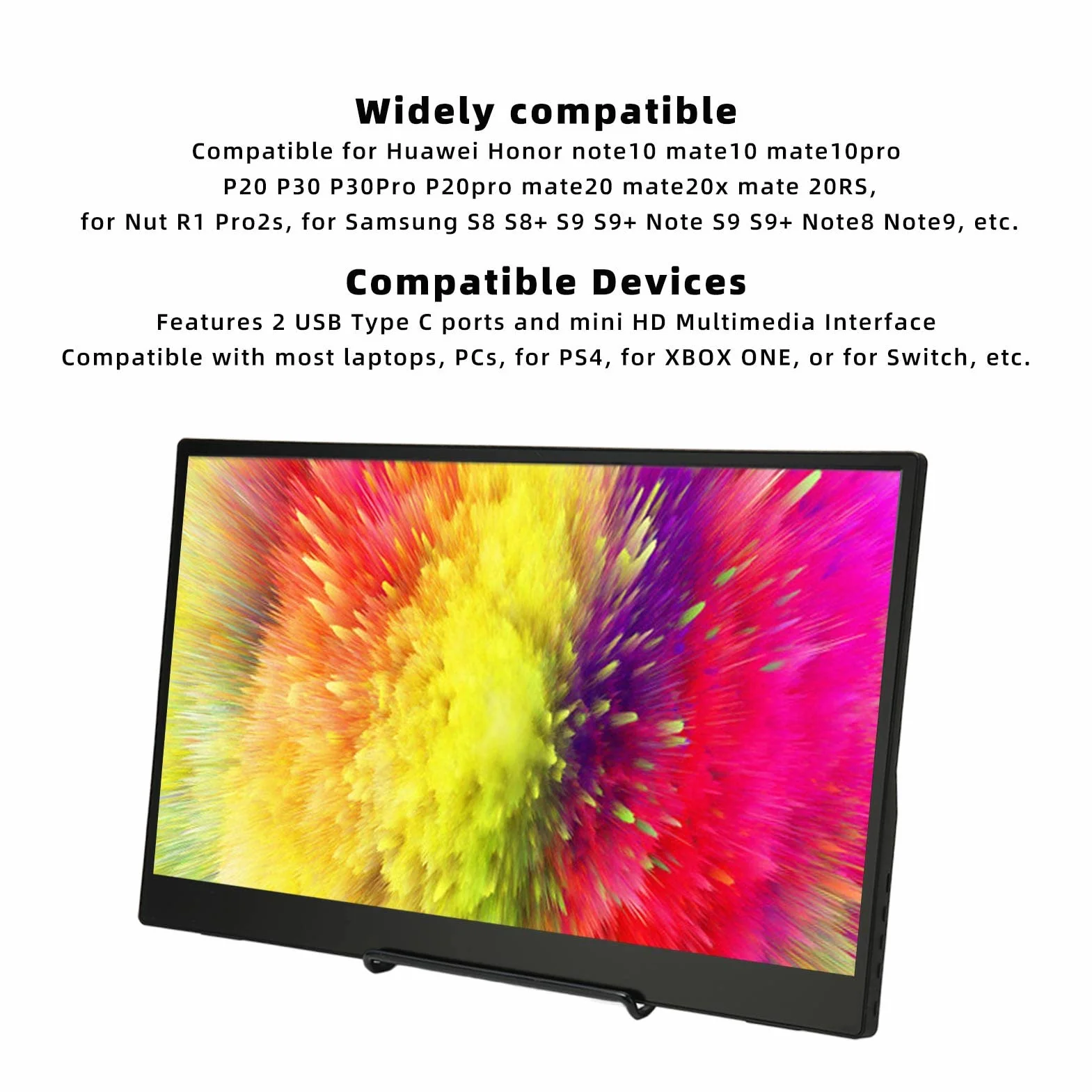 Przenośny monitor, 15,6" 16:9 Ultra cienki przenośny monitor laptopa FHD 1080P IPS zewnętrzny wyświetlacz, do laptopa, komputera, telefonu, konsoli do gier, z HDMI