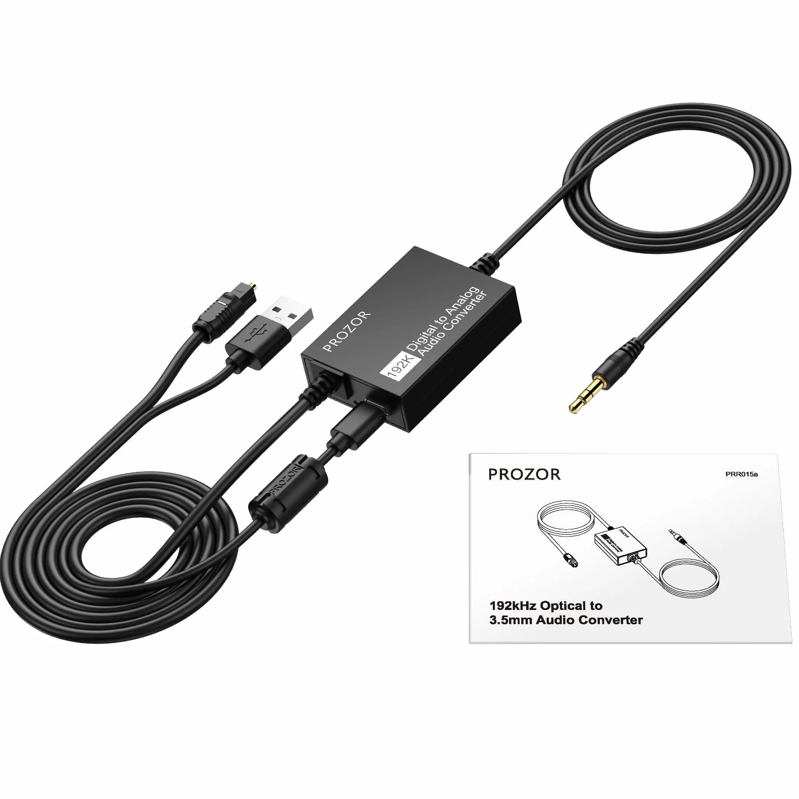 PROZOR konwerter optyczny na 3,5 mm 192 kHz DAC SPDIF Toslink cyfrowy na analogowy audio