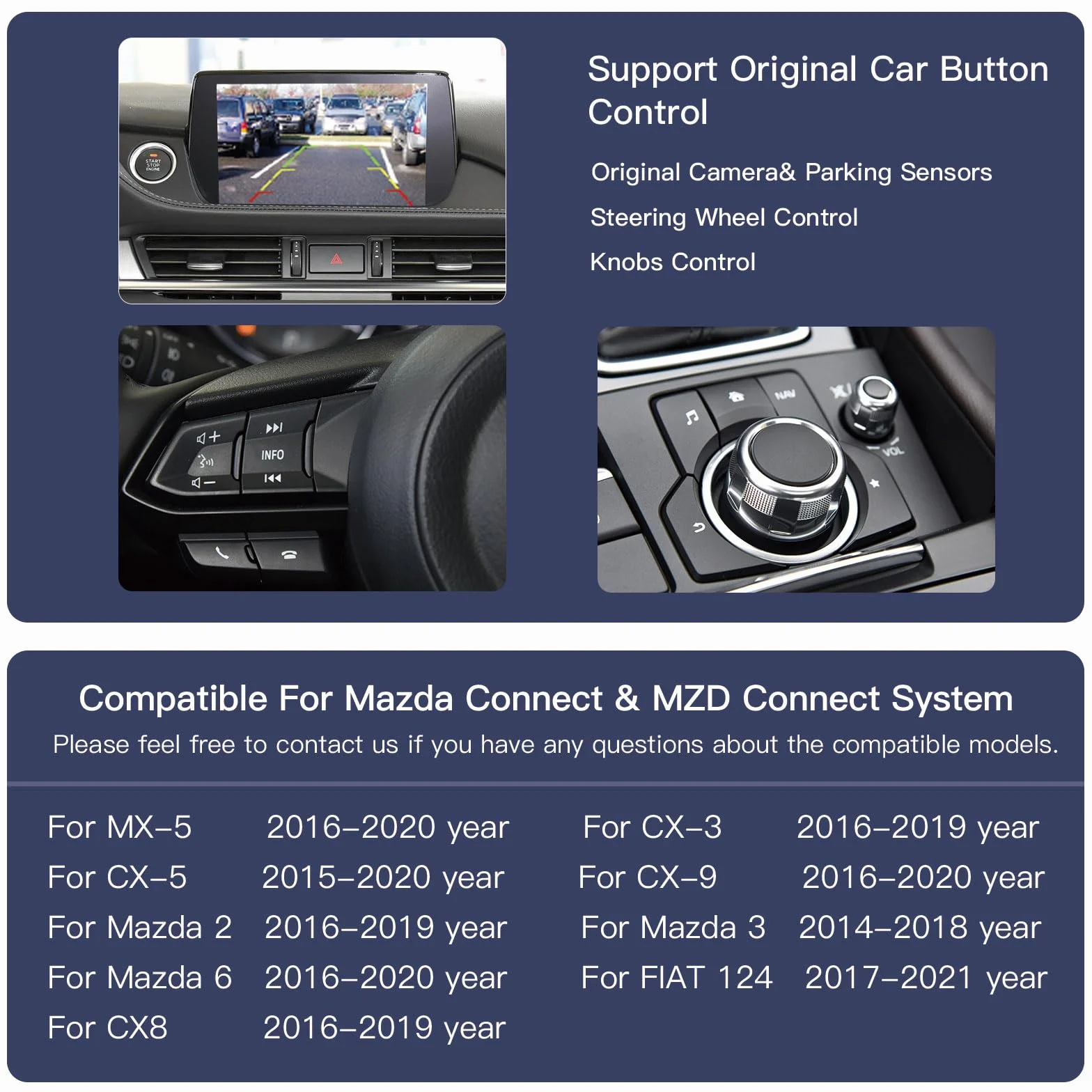 Carplay/Android adapter samochodowy do Mazda 2/3/6/CX3/CX5/CX9/MX5/FIAT 124 2014-2021 TK78-66-9U0C OEM Retrofit Kit pasujący do systemu Connect 0008FZ34