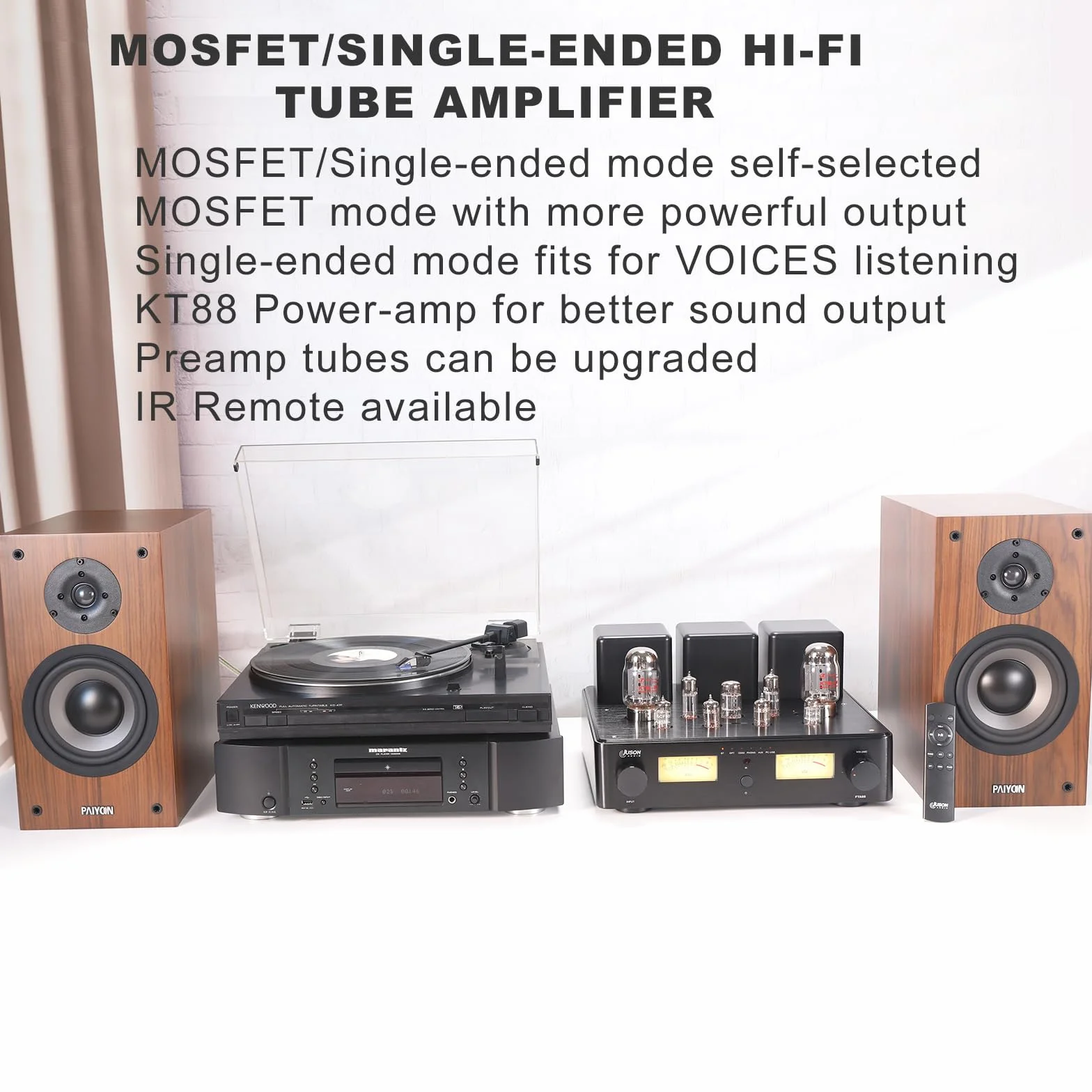 Juson Audio FTA88 Upgrade KT88 wzmacniacz rurowy zaworu, klasa A, wzmacniacz próżniowy HiFi z BT 5.0 Mosfet, jednokierunkowy, podwójny pilot zdalnego sterowania, aptX-HD