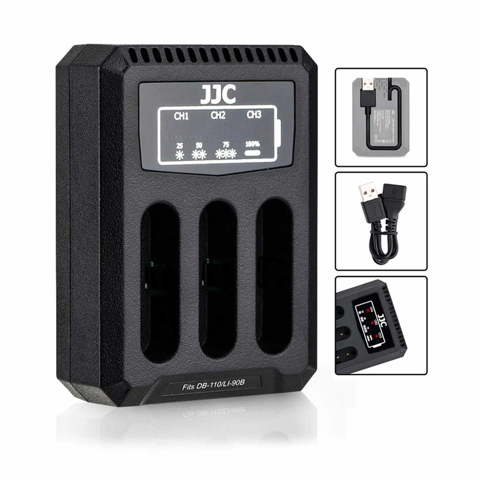 JJC Ładowarka USB potrójny adapter do Ricoh GRIII WG-6, Olympus Tough TG-6, TG-5, TG-4, TG-3, TG-2, TG-1, Stylus X-Z2 iHS, SP-100 do aparatów cyfrowych Ricoh DB-110