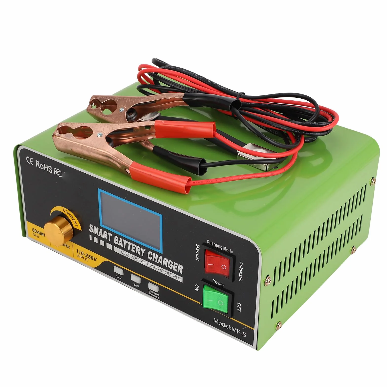 Marhynchus Inteligentna ładowarka Akumulatorów 12 V 50 A 24 V 30 A 800 W Ładowarka Samochodowa Automatyczna ze Wskaźnikiem LED dla Standardowych Akumulatorów żelowych AGM W Niskich (wtyczka UE)