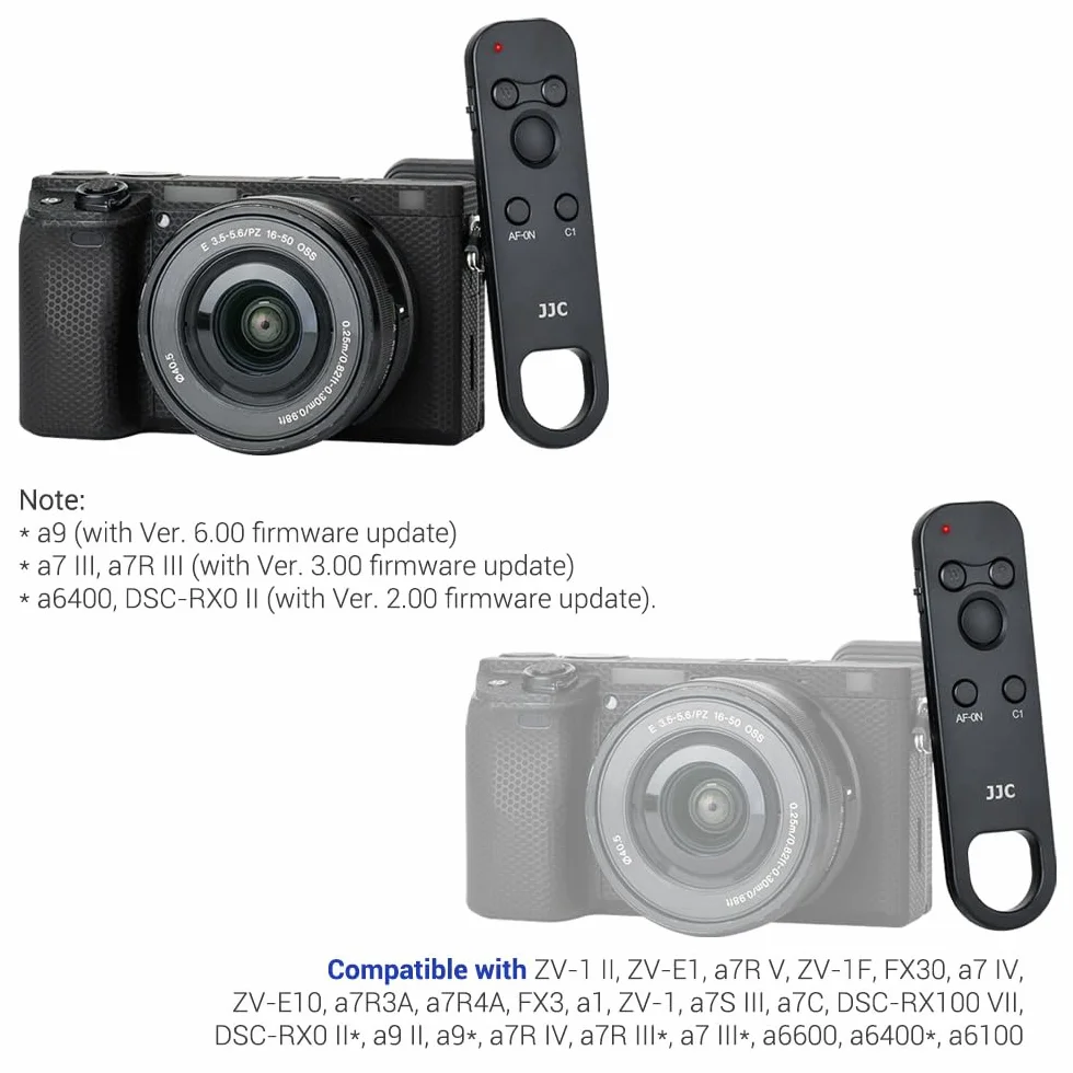 JJC Bezprzewodowy pilot zdalnego sterowania Bluetooth do Sony a7R, a7, a7ZV-1, a7ZV-1F, a7ZV-E10, aFX3, aA7C II, aA7C, aA6100, aA6400, aA600, aA7S III, aA1, aA9 II, aA9 III, RX100 VII
