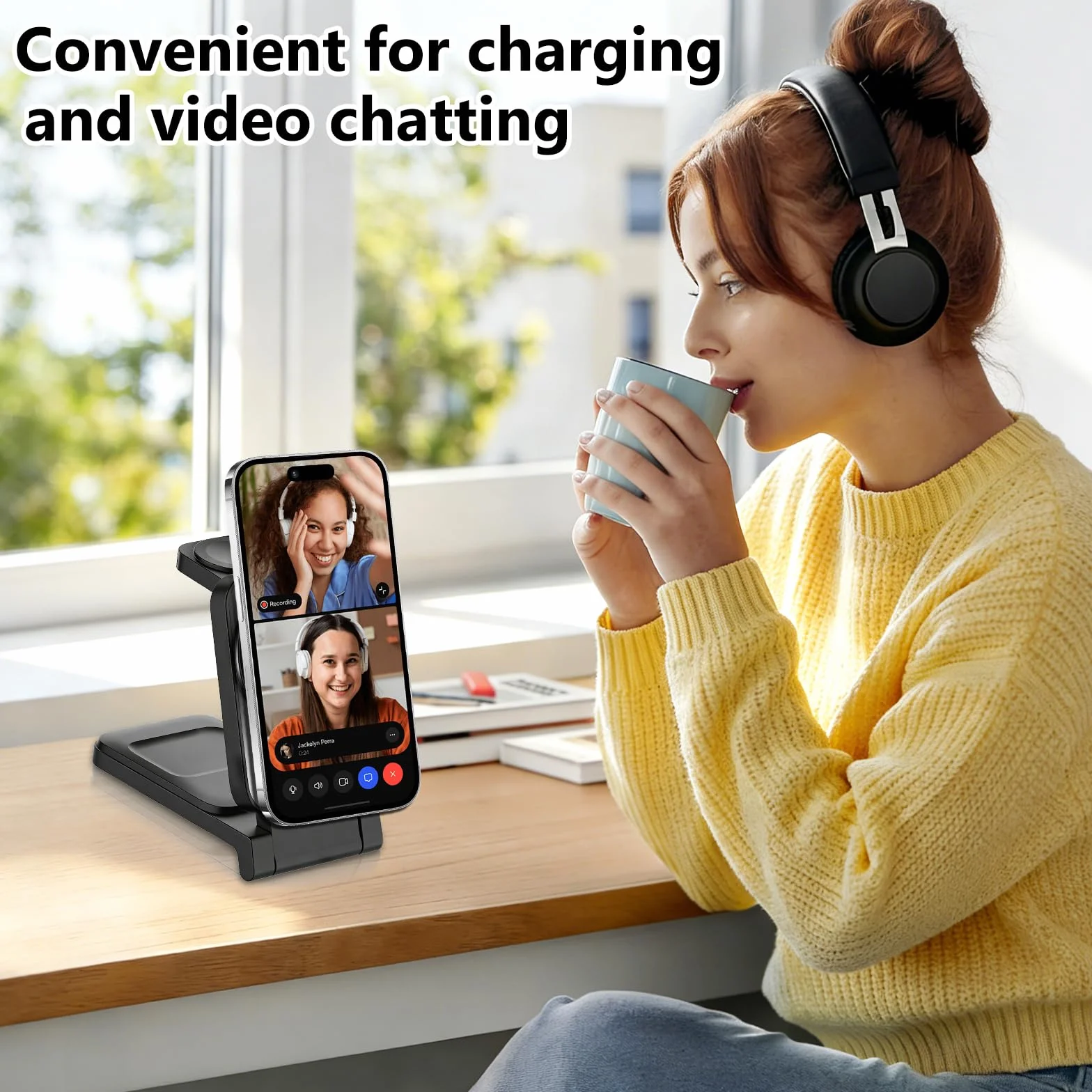 Ładowarka Bezprzewodowa 3-w-1, Stacja Ładowania Indukcyjnego, Podstawka do Szybkiego Ładowania, Wireless Charger do iPhone 17 Air 16e 16 15 14 13 12 11 oraz Apple Watch i AirPods