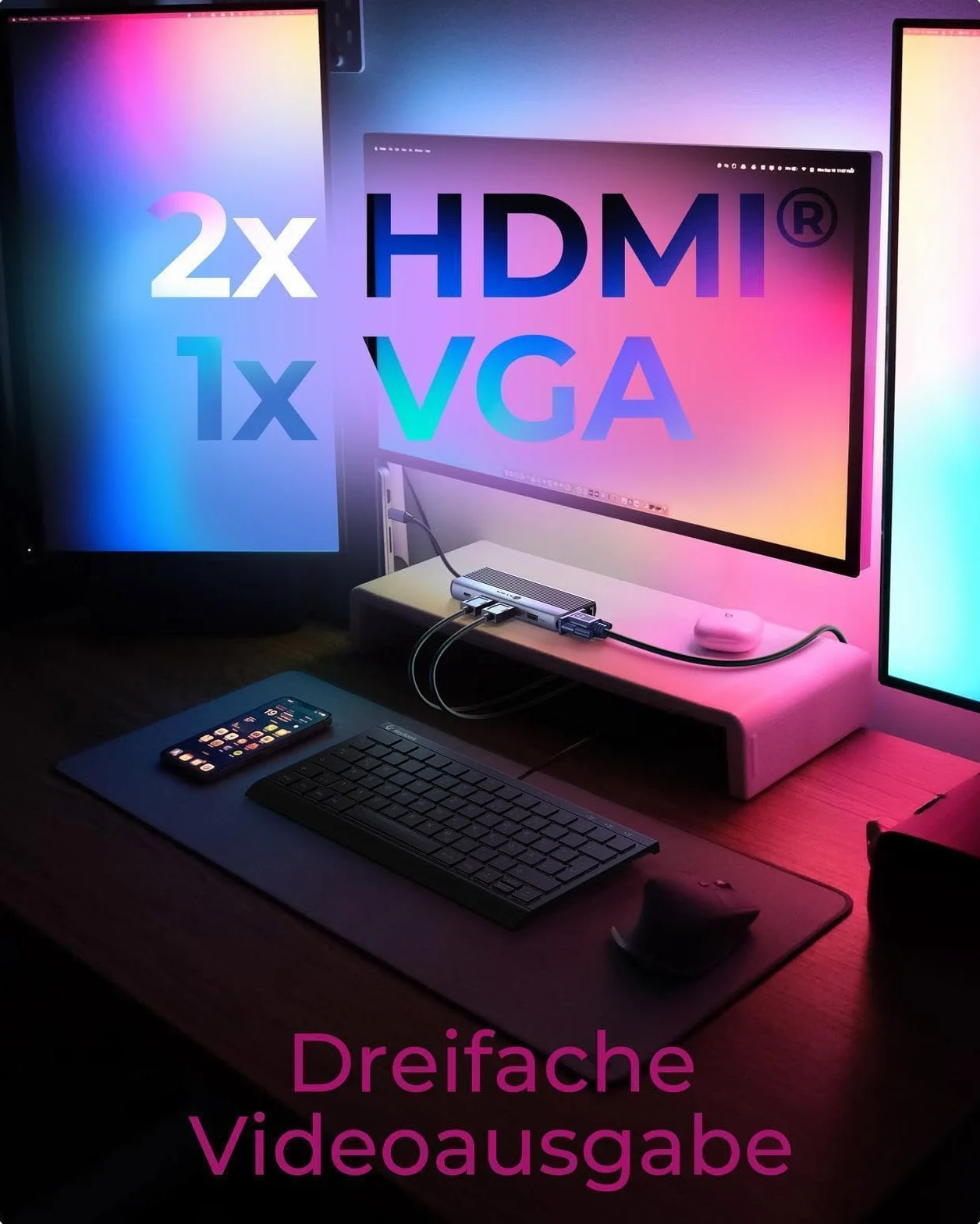 ICY BOX Stacja dokująca 12 w 1 z potrójnym wyjściem wideo (2 x HDMI, 1 x VGA, USB-C PD 100 W, Gigabit LAN, audio, czytnik kart SD/microSD, 2X USB-A 3.2, 2X USB-A 2.0, aluminium, 5 Gbit/s), IB-DK4062
