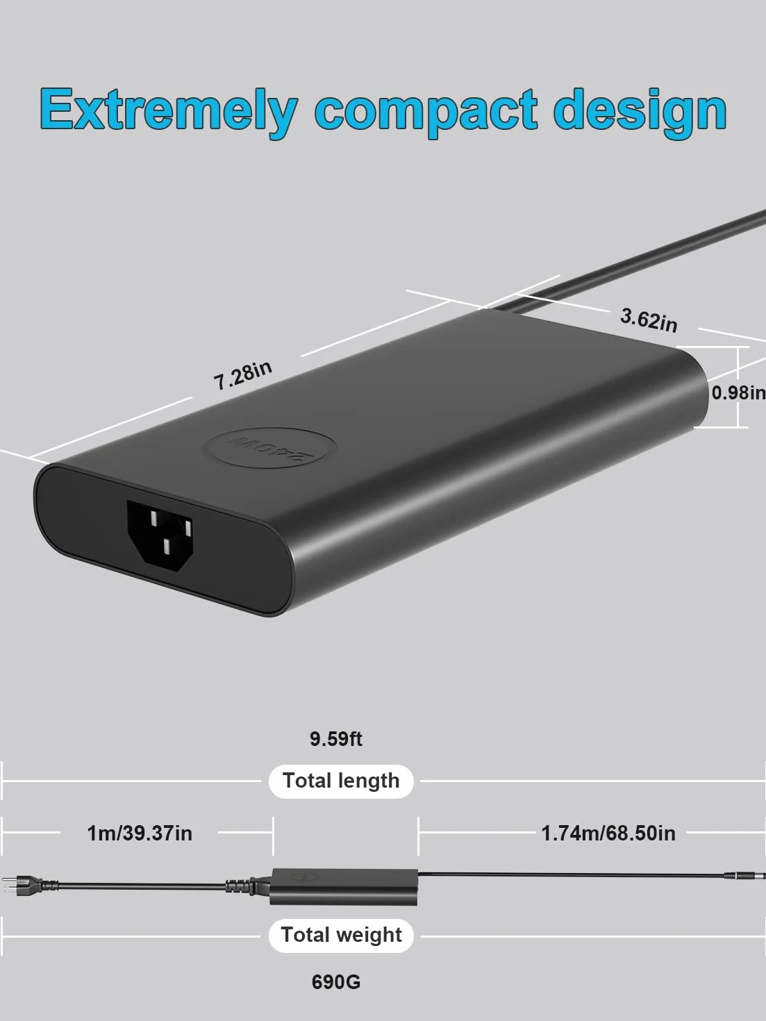 240W Slim Gan Style Zasilacz Kompatybilny z Dell Alienware x17 x16 x15 M17 M17x M15 M14x 17 15 Precision 7780 7770 7670 7680 7550 7560 Dell G16 G15 G7 5521 5535 5530 7620 7790 Gaming Laptop