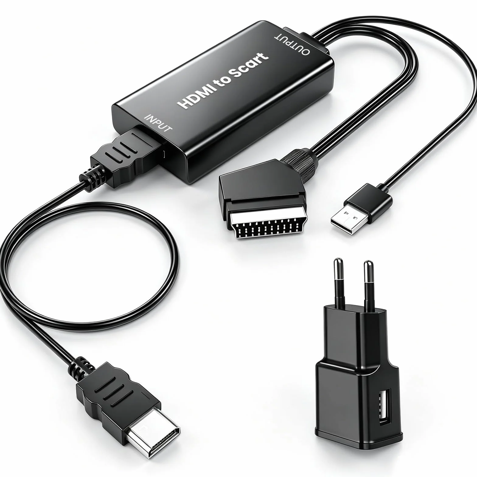 AMANKA Konwerter HDMI na Scart z Kablem - Adapter Full HD 1080P Video Audio do HDTV, STB, VHS, Xbox, PS3, Sky, DVD, Blu-ray