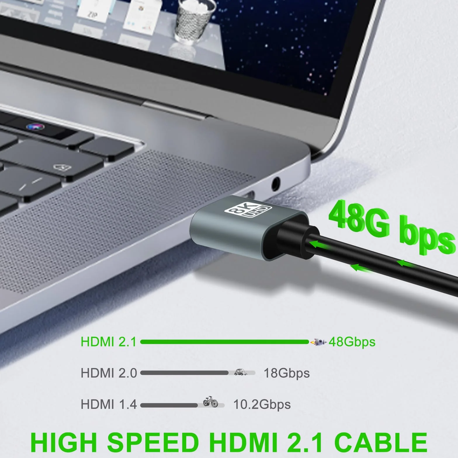 Thsucords Ultra cienkie 8K 4K Kable HDMI 2M, Slim LanElastyczne miękkie HDMI 2.1 Obsługa 4K@120Hz8K@60Hz 48Gbps Kompatybilny z Roku TV/HDTV/PS5/Blu-ray