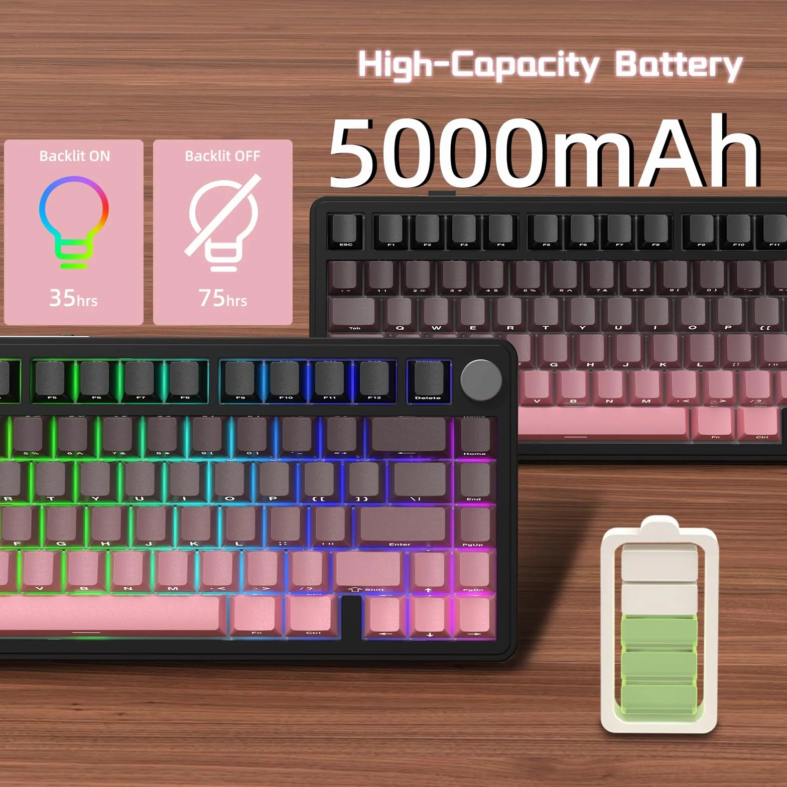 ATTACK SHARK X85 Uszczelka Klawiatura mechaniczna z pokrętłem, bezprzewodowa klawiatura do gier w trybie 75% (BT5.0/2.4G/USB-C) i pięciowarstwowa wyściółka, RGB, 5000 mAh, nadruk z boku (Fioletowy)