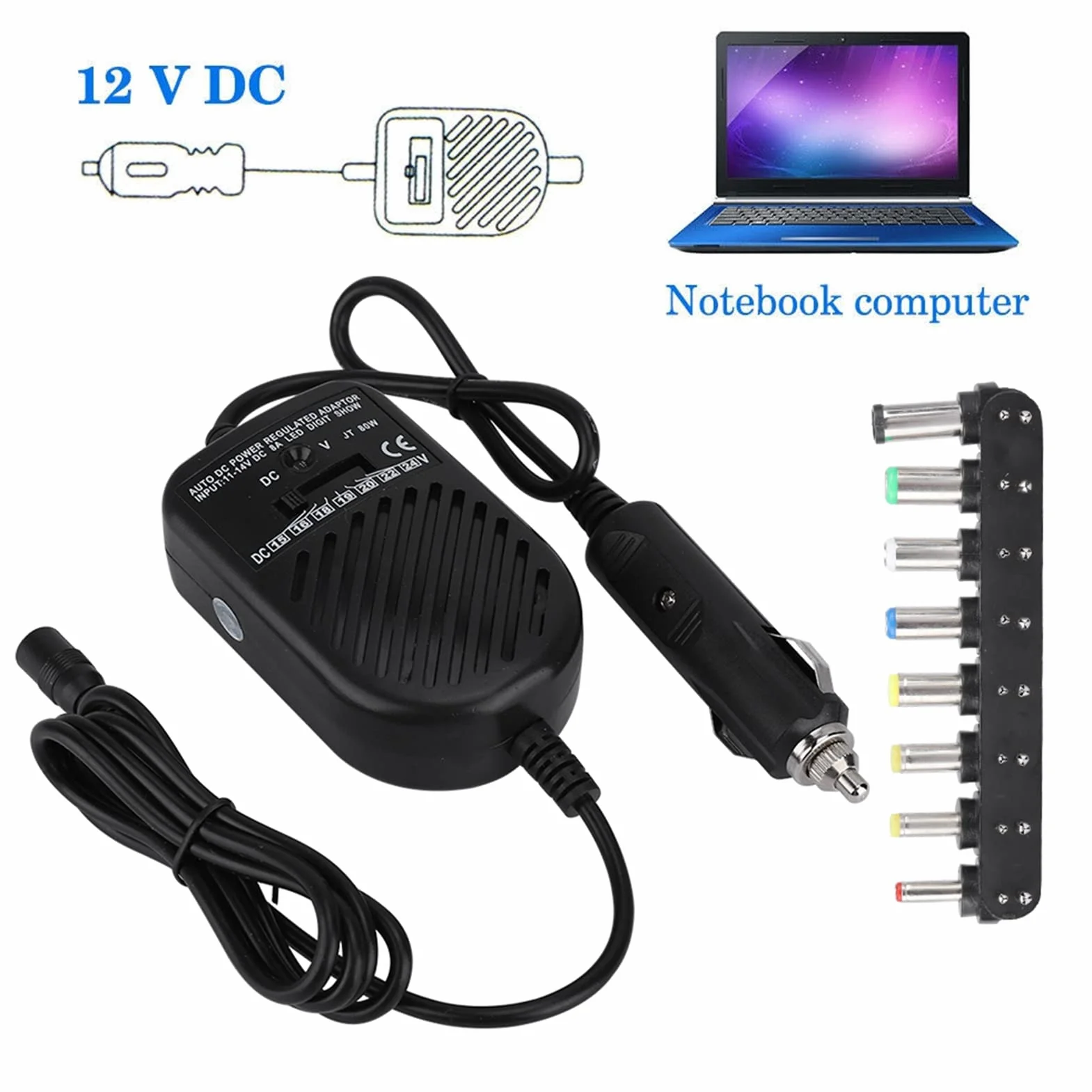 Samochodowy adapter ładowarki do laptopa, 80 W DC ładowarka samochodowa 15 V 16 V 18 V 19 V 20 V 22 V 24 V DC zasilacz do laptopa notebooka