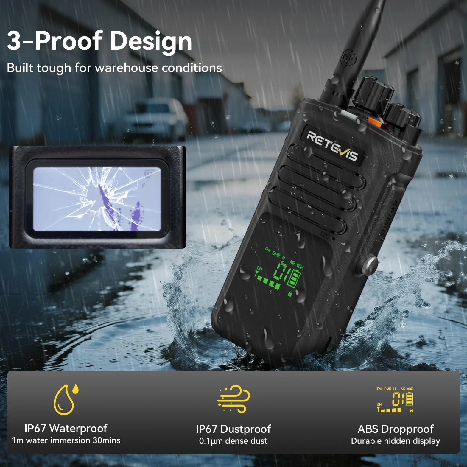 Retevis NR40 Krótkofalówki Dalekiego Zasięgu, Radiotelefon DMR Wodoodporny, 2800 mAh, Odporność na Wstrząsy, Czysty Dźwięk, Profesjonalne Radio Przenośne dla Budownictwa (Czarne, 2 Opakowania)