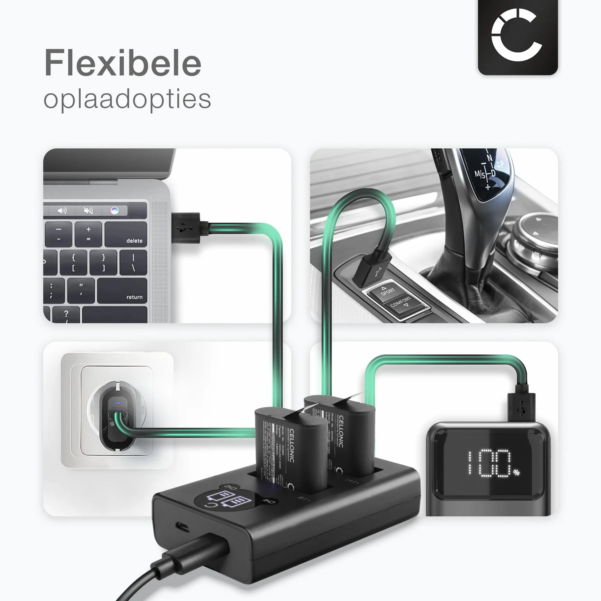 CELLONIC Podwójna szybka ładowarka AHDBT-1301 kompatybilna z GoPro Hero 13 ładowarka do akumulatora, kabel do ładowania, podwójna ładowarka