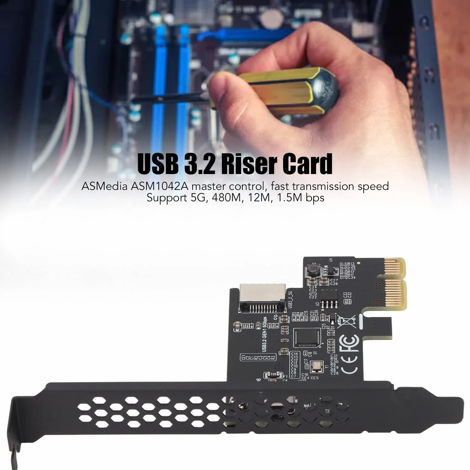 Karta Rozszerzeń PCI-E na USB 3.2 Gen1 USB C 5 Gb/s Adapter Panel Przedni Czarny
