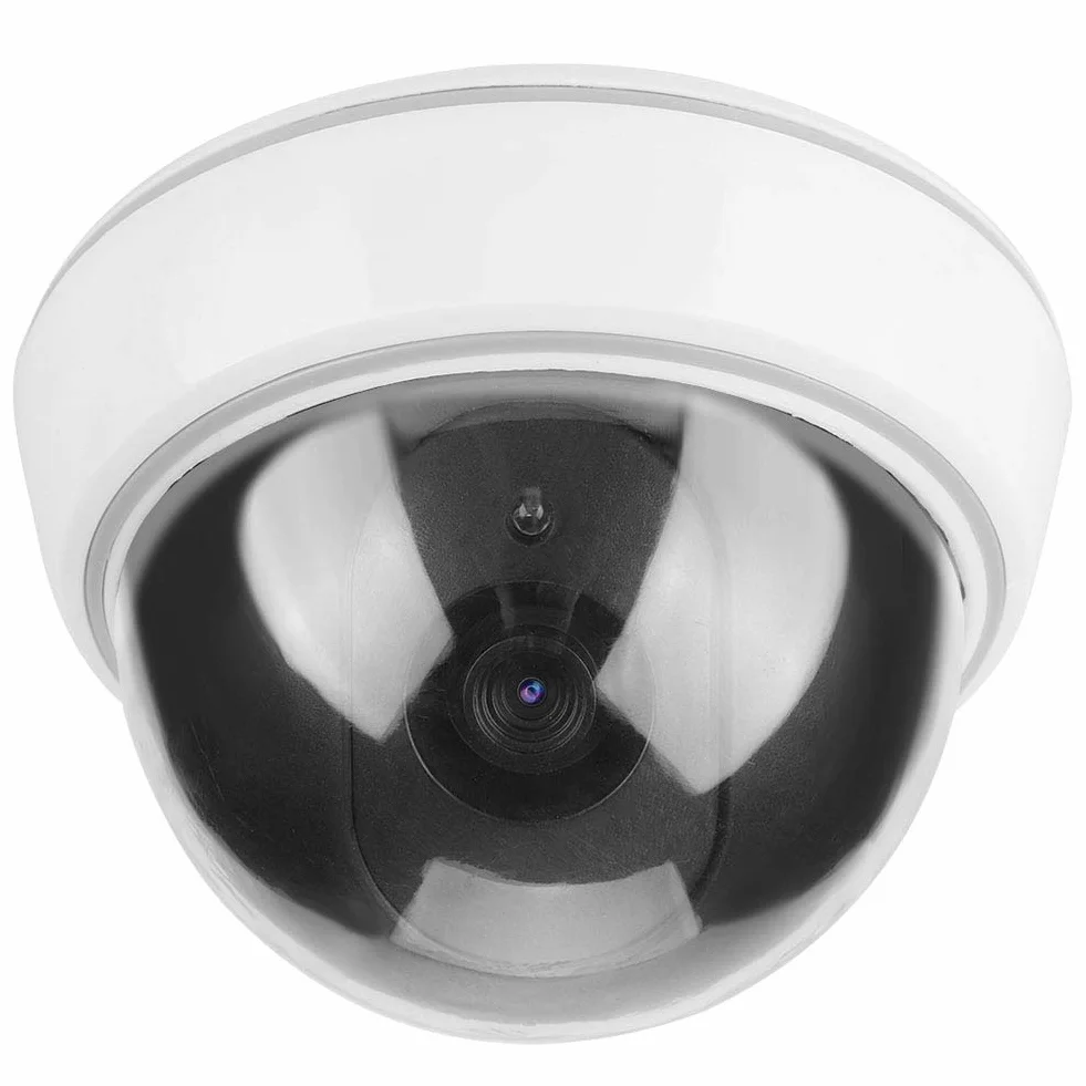 Atrapa kamery bezpieczeństwa Zewnętrzna wewnętrzna fałszywa kamera kopułkowa Symulowana kamera monitorująca z migającym czerwonym światłem LED do biura domowego (bez baterii)