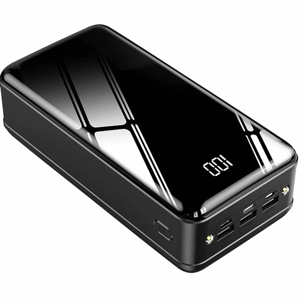 50000 MAh Power Bank o dużej pojemności Lustrzany ekran z cyfrowym wyświetlaczem Szybkie ładowanie jest wyposażone w wspólny bank mocy (Color : Black, Size : 50000mAh)
