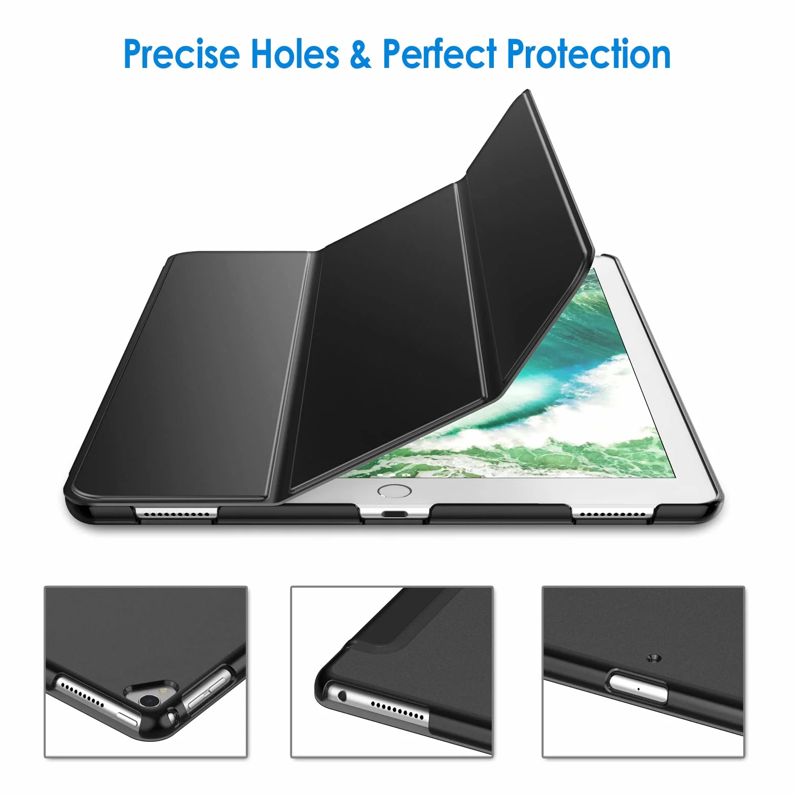 JETech Etui dla iPad Pro 12,9 Cala (1. i 2. Generacja, Model z 2015 i 2017), Automatyczne Budzenie/Usypianie (Czarny)