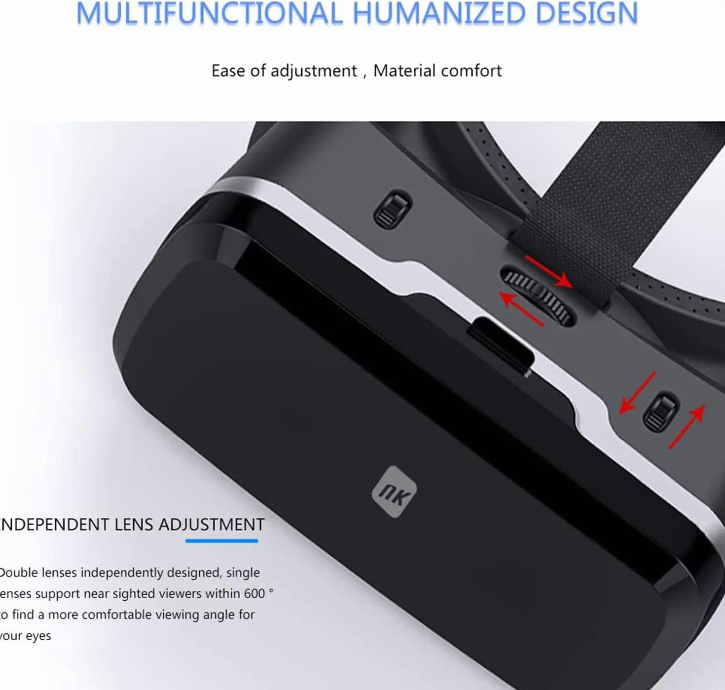 NK Smartphone 3D VR Glasses - Smartphone Virtual Reality Smart Glasses 4.7" - 6.53", kąt widzenia 90-100 stopni, obrót o 360°, regulowana soczewka i regulacja źrenicy - czarne