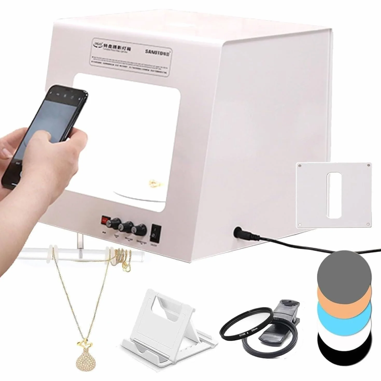Zestaw Pro Jewelry Photography Light Box 3000-5500k Z Regulowanym Stołem Obrotowym, Najwyższej Jakości Studio Fotograficzne Do Robienia Oszałamiających Zdjęć Kamieni Szlachetnych I Biżuterii(TB200)