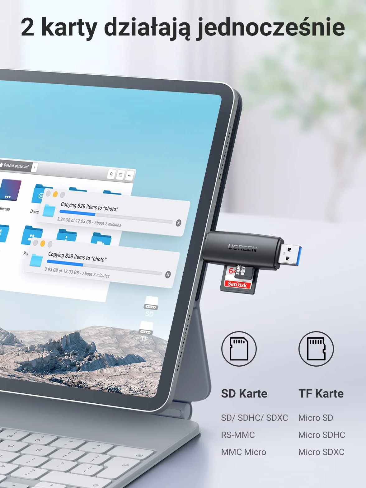 UGREEN Czytnik Kart USB 3.0 i USB C Czytnik Kart SD/TF.