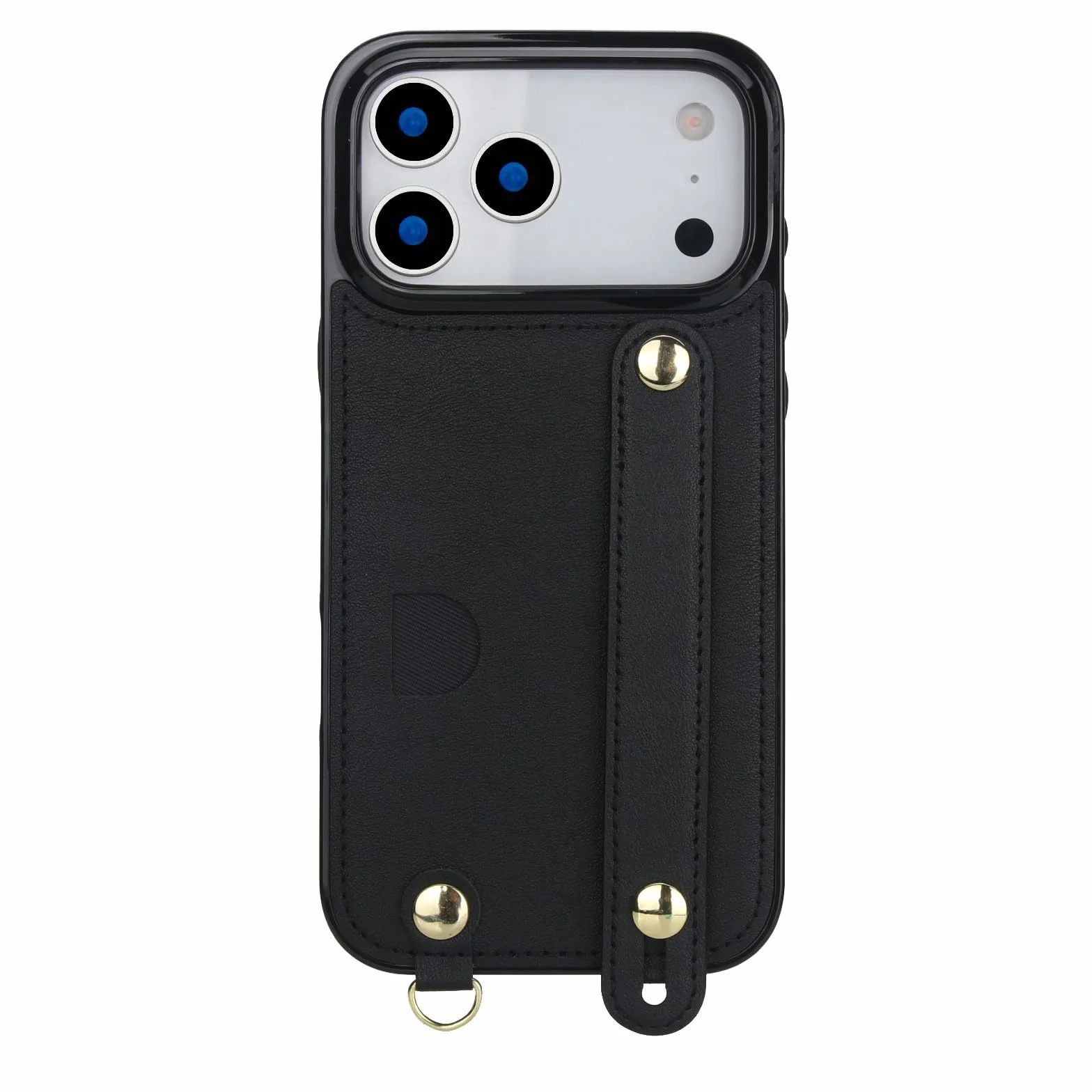 Generic etui kompatybilne z iPhone 15 Pro (kolor: czarny) przegródka na karty skórzana silikonowa tylna obudowa pokrowiec pasek na ramię