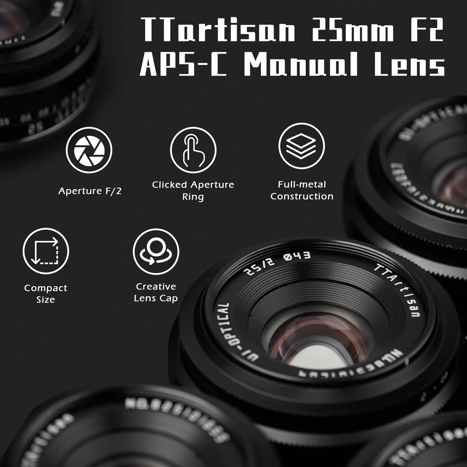 TTartisan 25 mm F2 szerokokątna ręczna soczewka, kompatybilna z MFT M4/3-Mount bezlusterkowa epm1 emp2 E-PL1 E-PL2 E-PL3 E-PL5 E-PL6 G2 G3 G5 G6 G7 G9 GH1 GH2 GH3 GH4 GH5S