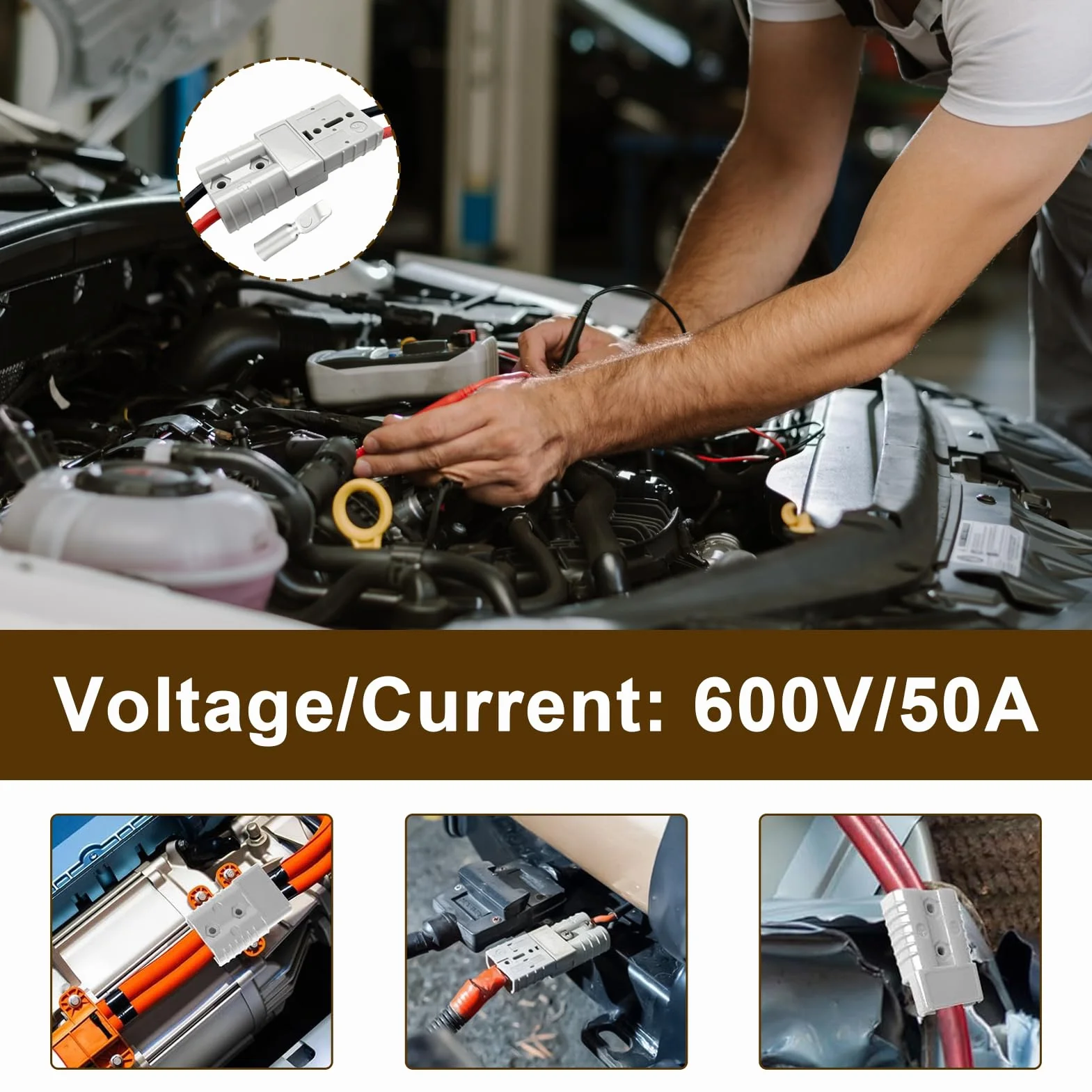Anderson 4 złącza akumulatorowe 50 A, 600 V, 50 Amp, uniwersalne gniazdo do szybkiego łączenia, z posrebrzanymi końcówkami miedzianymi, modułowymi akcesoriami do podłączenia do samochodu, motocykla