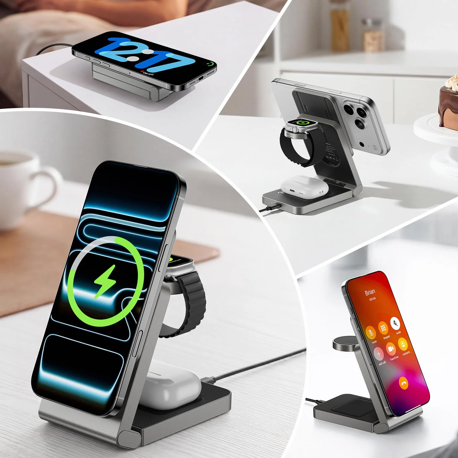Bezprzewodowa stacja ładująca 3 w 1 do wielu urządzeń, składany magnetyczny uchwyt ładujący, szybka podróż przenośna bezprzewodowa ładowarka do iPhone'a 16/15/14/13/12 Pro MAX/Watch Series