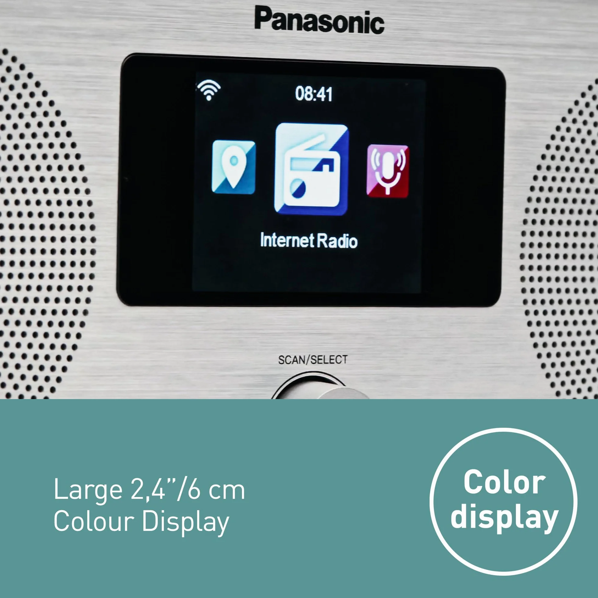 Panasonic RF-D40EGK-K radio internetowe i DAB+/FM z Bluetooth, 6 W, głośnik 7,5 cm, kolorowy wyświetlacz TFT 2,4 cala, budzik i timer zasypiania, pilot zdalnego sterowania, USB, Wi-Fi, czarny