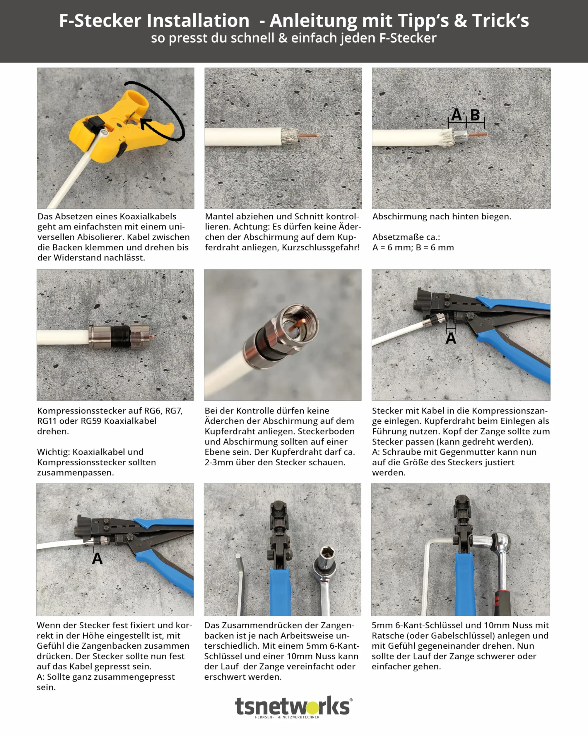 F Wtyczka do kabla koncentrycznego 6,8-7,4 mm RG 6 kompresyjna