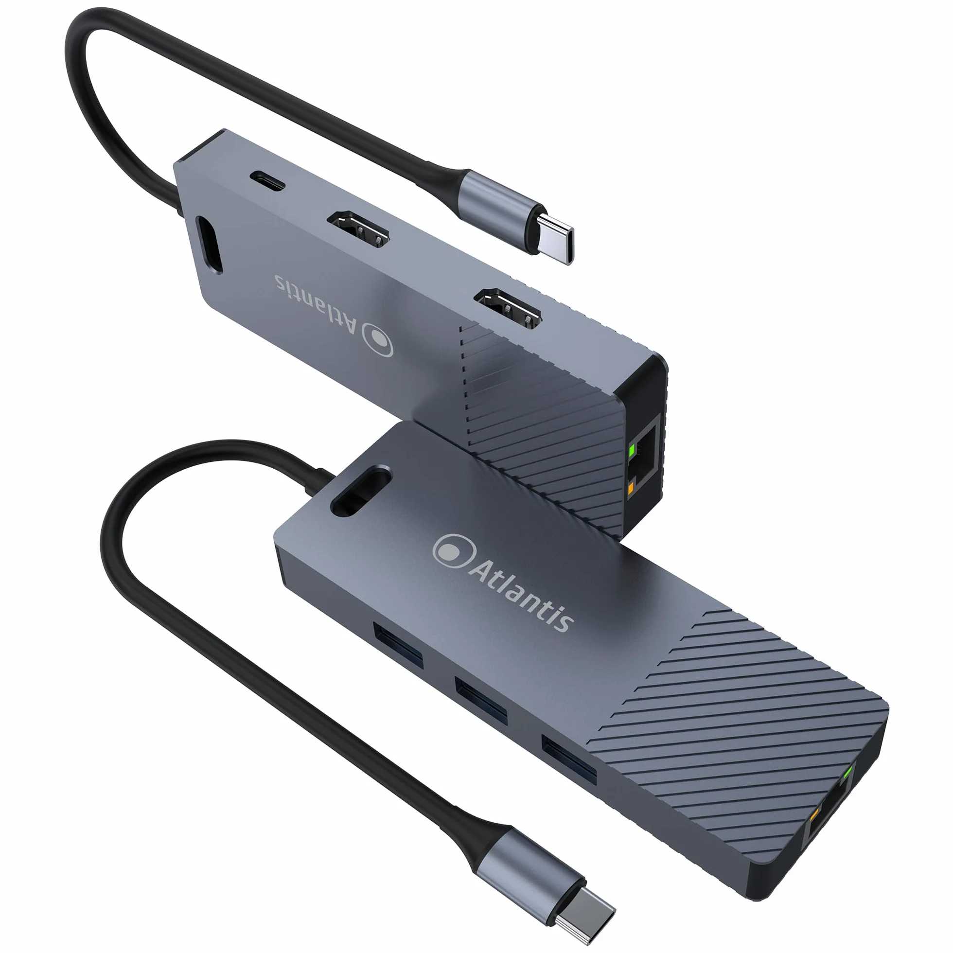 ATLANTIS A04-TC_DK48 Stacja dokująca DUAL DISPLAY USB C (typ C) na HDMI 4K, wyjście Duppia, wyjście HDMI, RJ45 Gigabit Ethernet, 3 x USB 3.0, 1 PD-85 W, kabel 18 cm, kompatybilny ze wszystkimi
