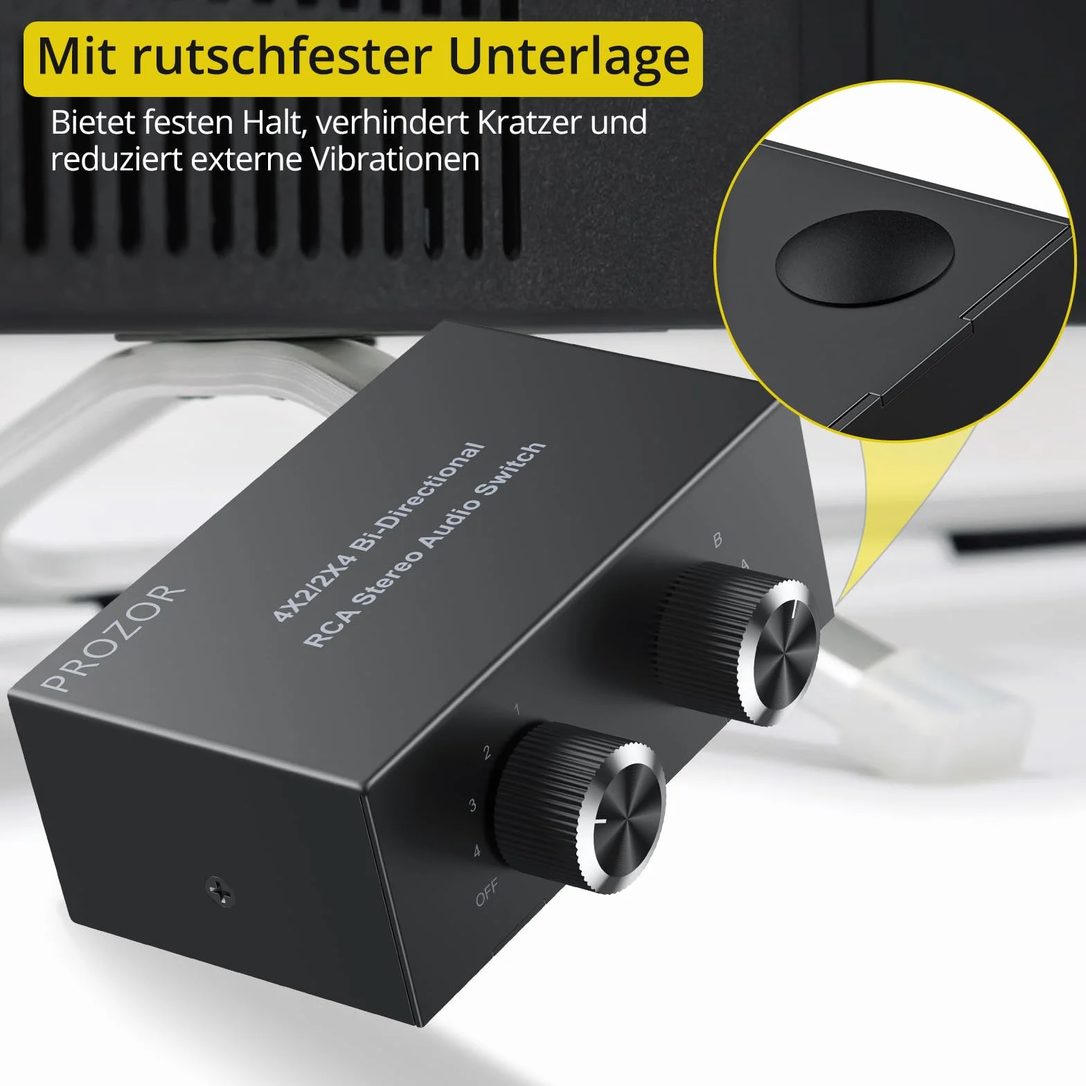 PROZOR 4 x 2/2 x 4 dwukierunkowy przełącznik audio - bez zasilania i wyłączania - metalowa obudowa ze złotymi złączami do systemu audio