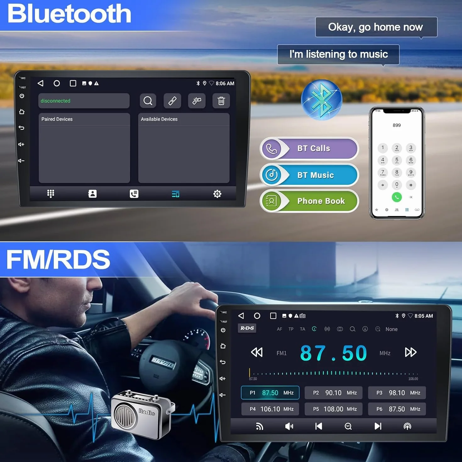CAMECHO [2+64 GB] Android 15 CarPlay do Honda Civic VIII (2006–2011) radio samochodowe z nawigacją bezprzewodowym Android Auto ekranem dotykowym 9″ WiFi Bluetooth MirrorLink FM/RDS + kamera cofania