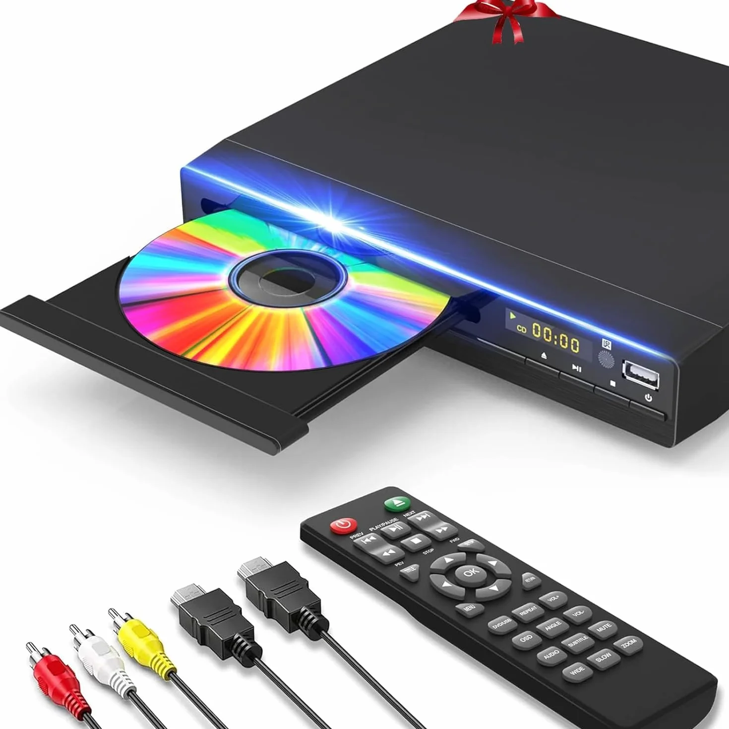 GOKUID Odtwarzacz DVD do telewizorów z HD 1080p upscaling, HDMI i AV i wyjściem koncentrycznym (kabel HDMI i AV w zestawie), wejście USB, pilot zdalnego sterowania w zestawie, czarny