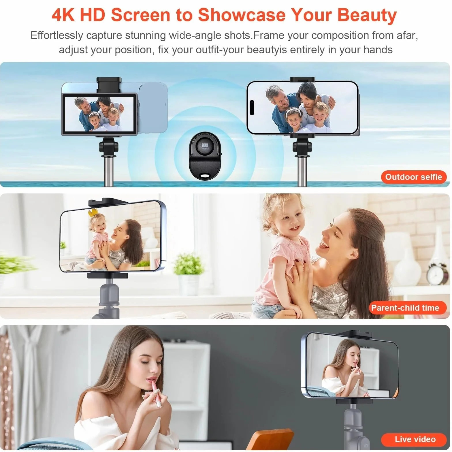 Monitor do Selfie, Magnetyczny ekran do selfie z vlogami do telefonu z tylną kamerą dla telefonu(Gray)