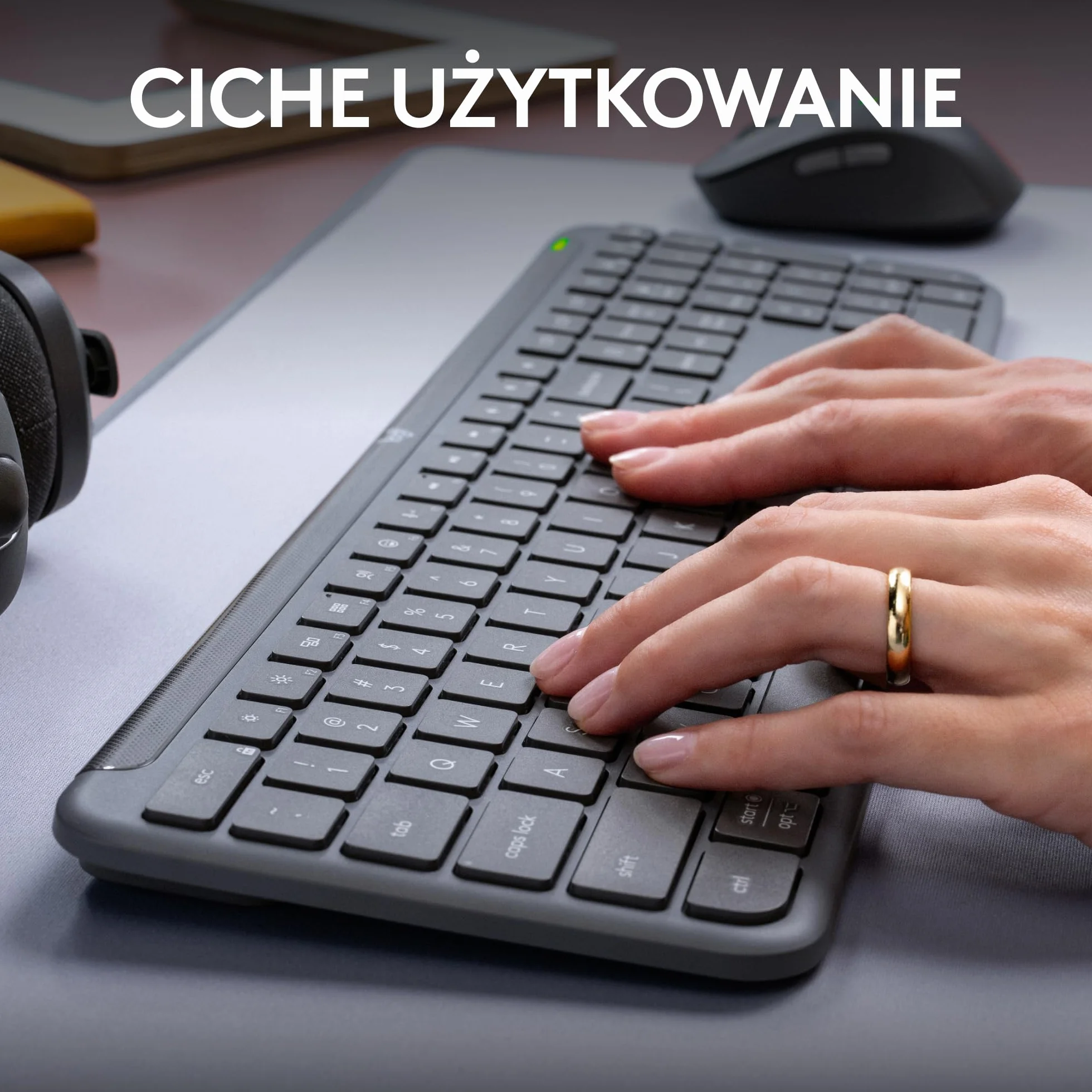 Logitech MK950 Signature Slim, zestaw bezprzewodowej klawiatury i myszy, elegancki design, ciche pisanie, przełączanie między 3 urządzeniami, Bluetooth, wiele OS, Windows, Mac, QWERTY US INT'L, Grafit