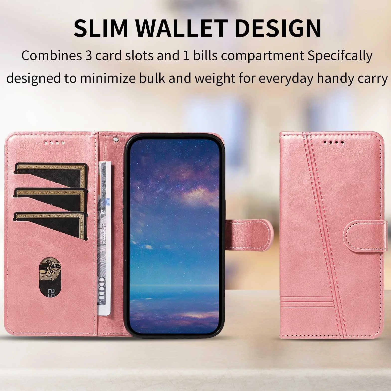 Etui z klapką do Samsung Galaxy S25 Ultra/S25 Plus/S25, skórzane etui portfelowe na telefon z stojakiem na karty, etui foliowe, odporne na wstrząsy, tworzywo TPU, kolor różowy, S25 Ultra